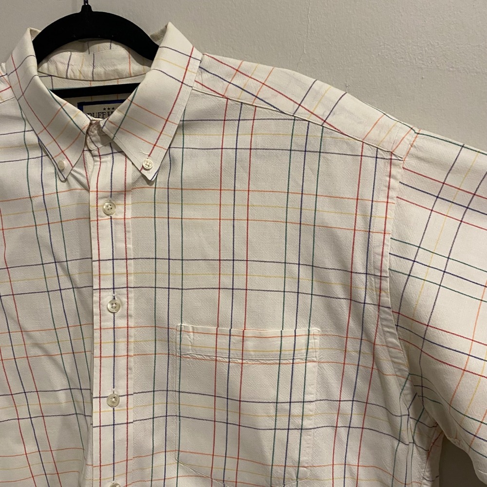 Ruff Hewn Mens Plaid Button Up Short Sleeve‎ Shirt Casual Top Large